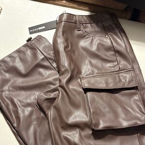 Fashion Nova Chocolate Faux Leather Cargo Pants